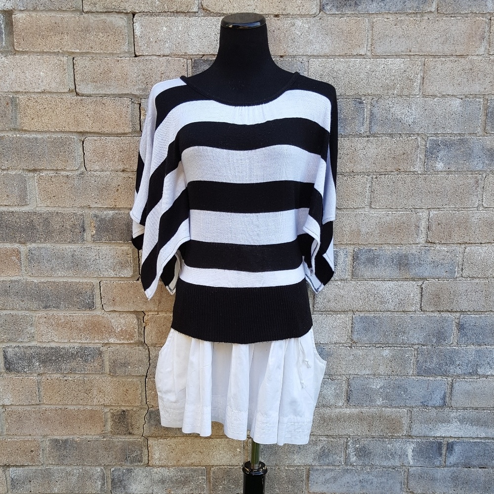 Black and White Striped Light Sweater Blouse